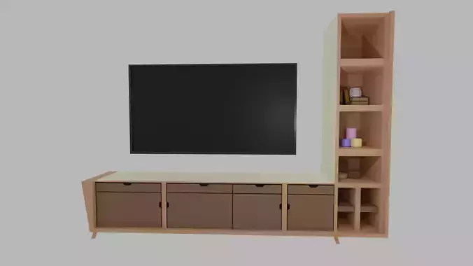 Modern TV cabinet with Decorative Vases and Books 3D Model 