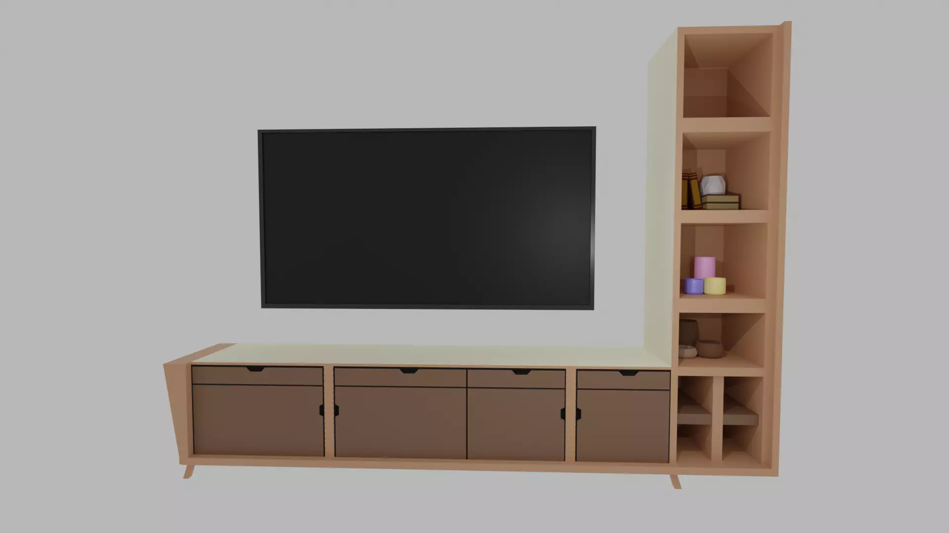 Modern TV cabinet with Decorative Vases and Books 3D Model Low-poly 3D model_0