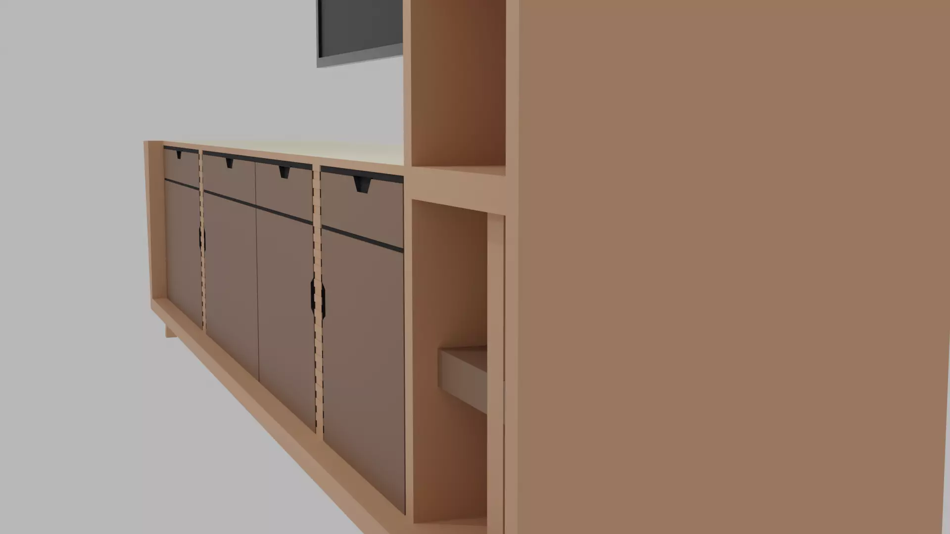 Modern TV cabinet with Decorative Vases and Books 3D Model Low-poly 3D model_2