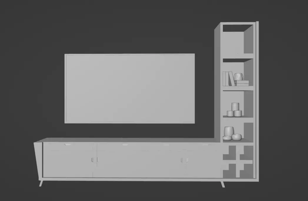 Modern TV cabinet with Decorative Vases and Books 3D Model Low-poly 3D model_9