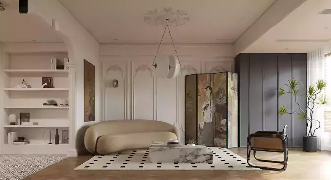 Luxury living and dining room interior 471