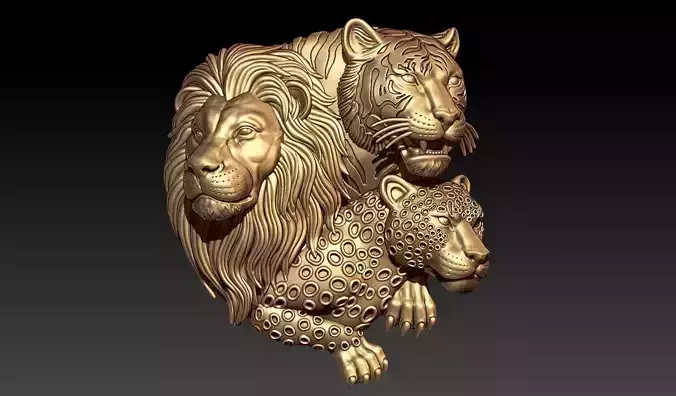 Lion Panther Tiger Pendant 3D Model  Triple Animal Head Pendant 