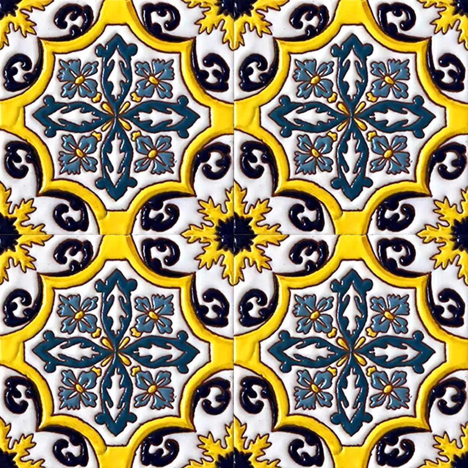Yellow Frame Talavera Ceramic Tiles Texture