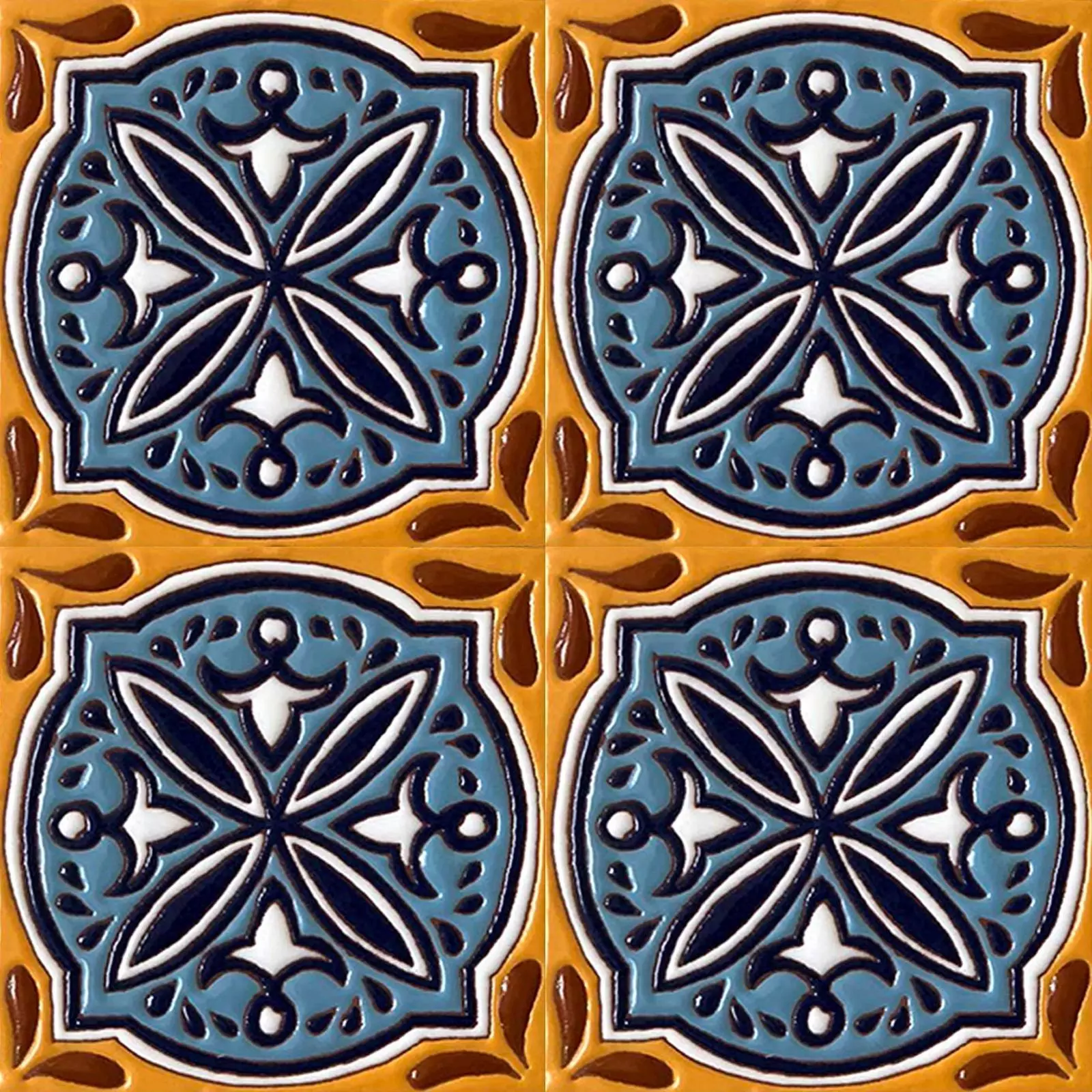 Blue Medallion Talavera Ceramic Tiles Texture