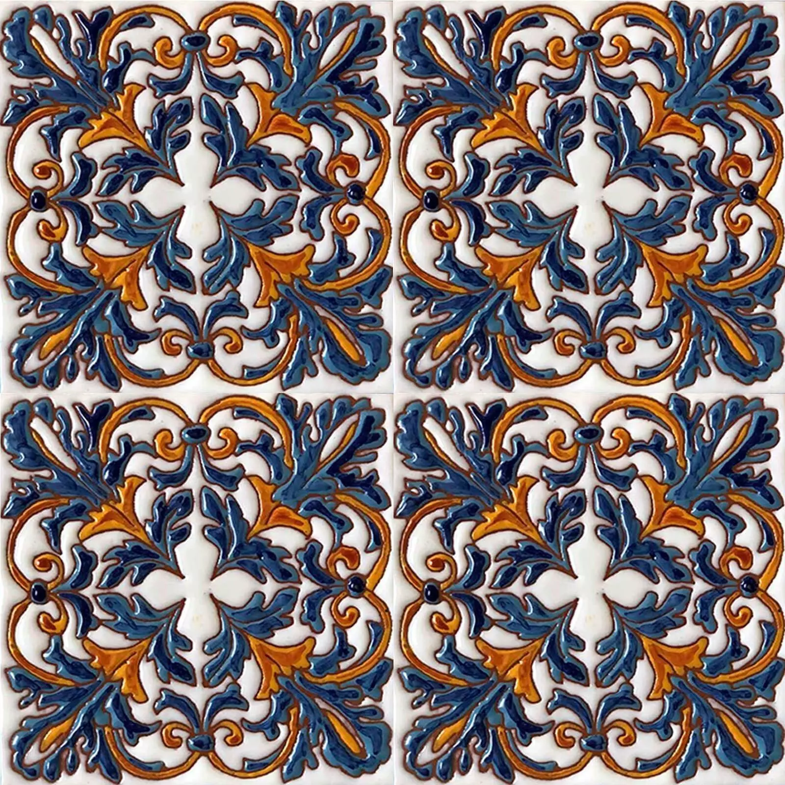 Ornate Acanthus Talavera Tiles Texture_0
