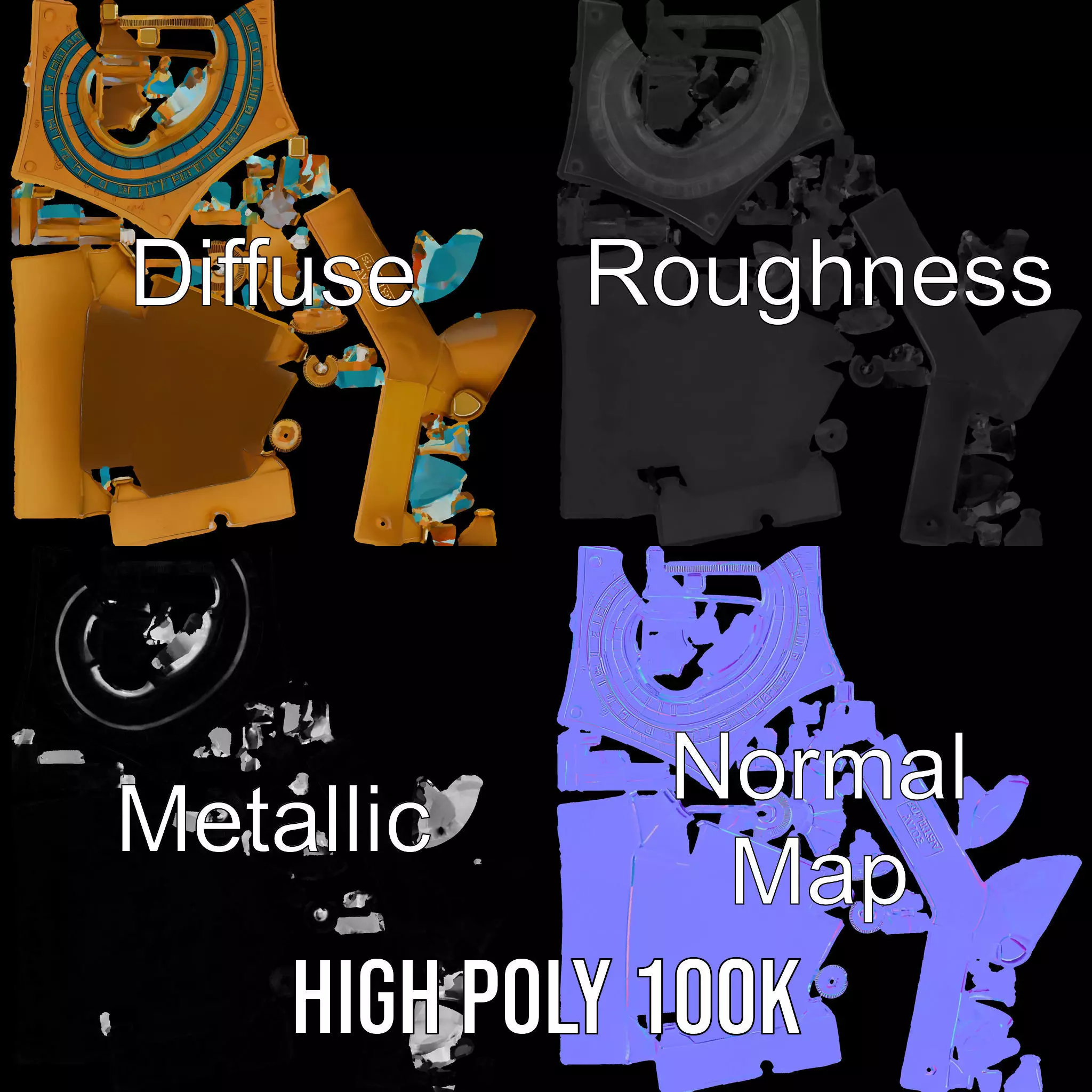 Golden Astro Sundial model pack Low-poly 3D model_4