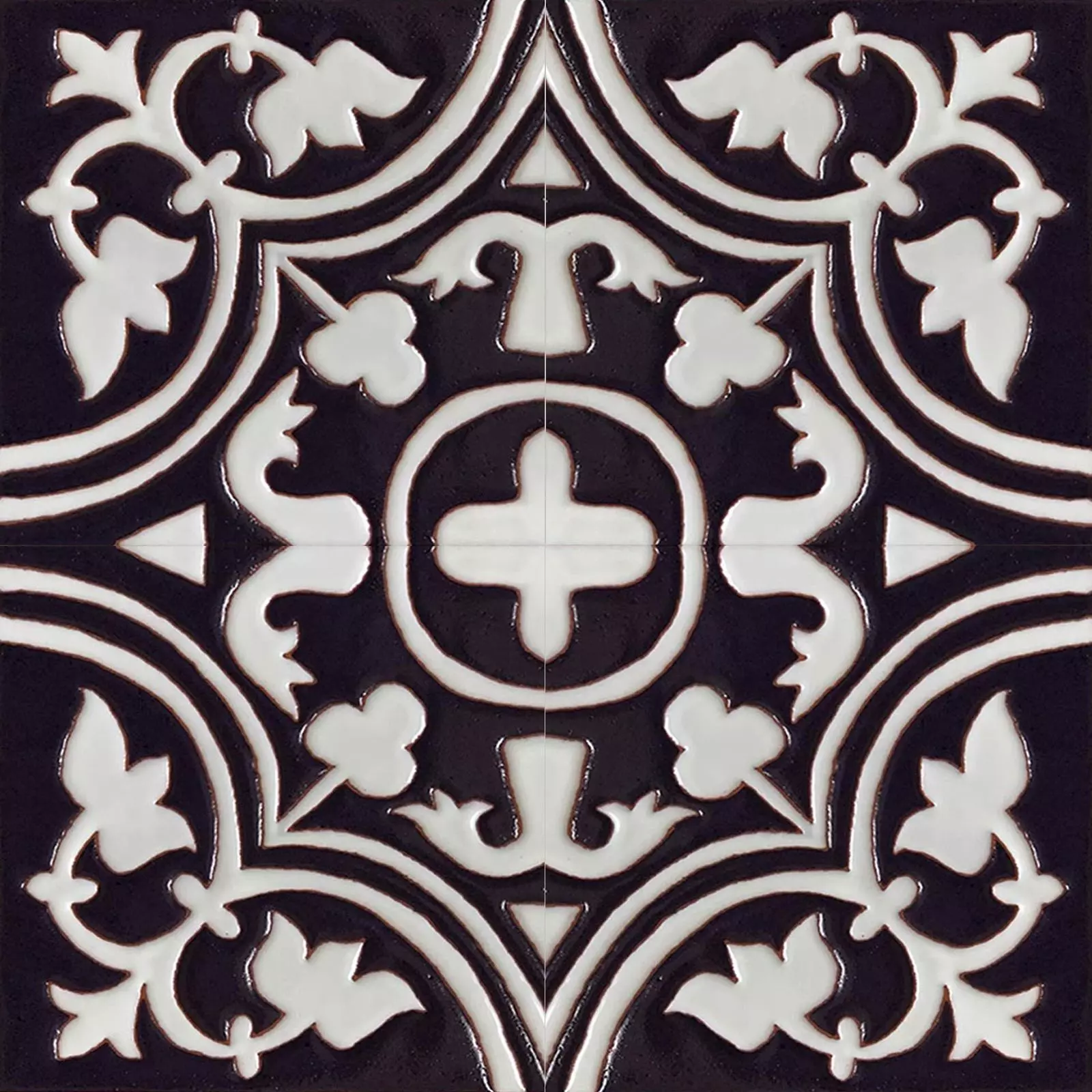 Talavera Black White Ceramic Tile Texture Texture_0