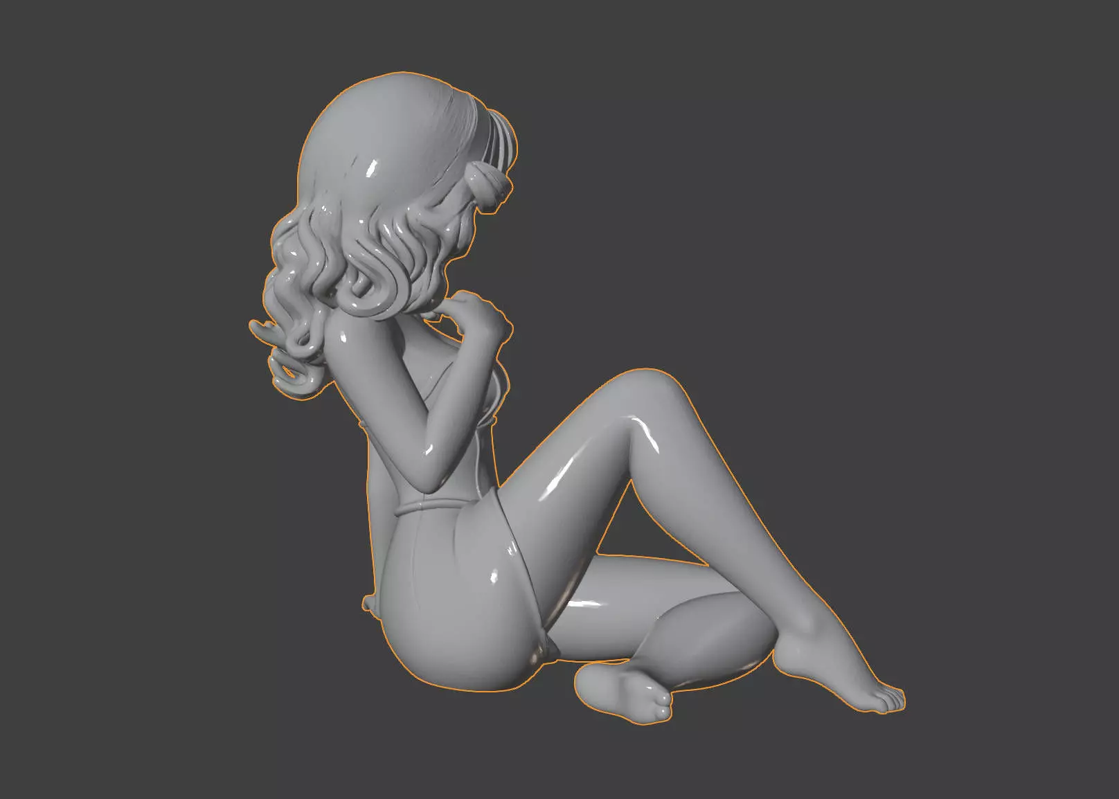 Elegant Female Sitting Sculpture Model - 3D Printable STL File 3D print model_4