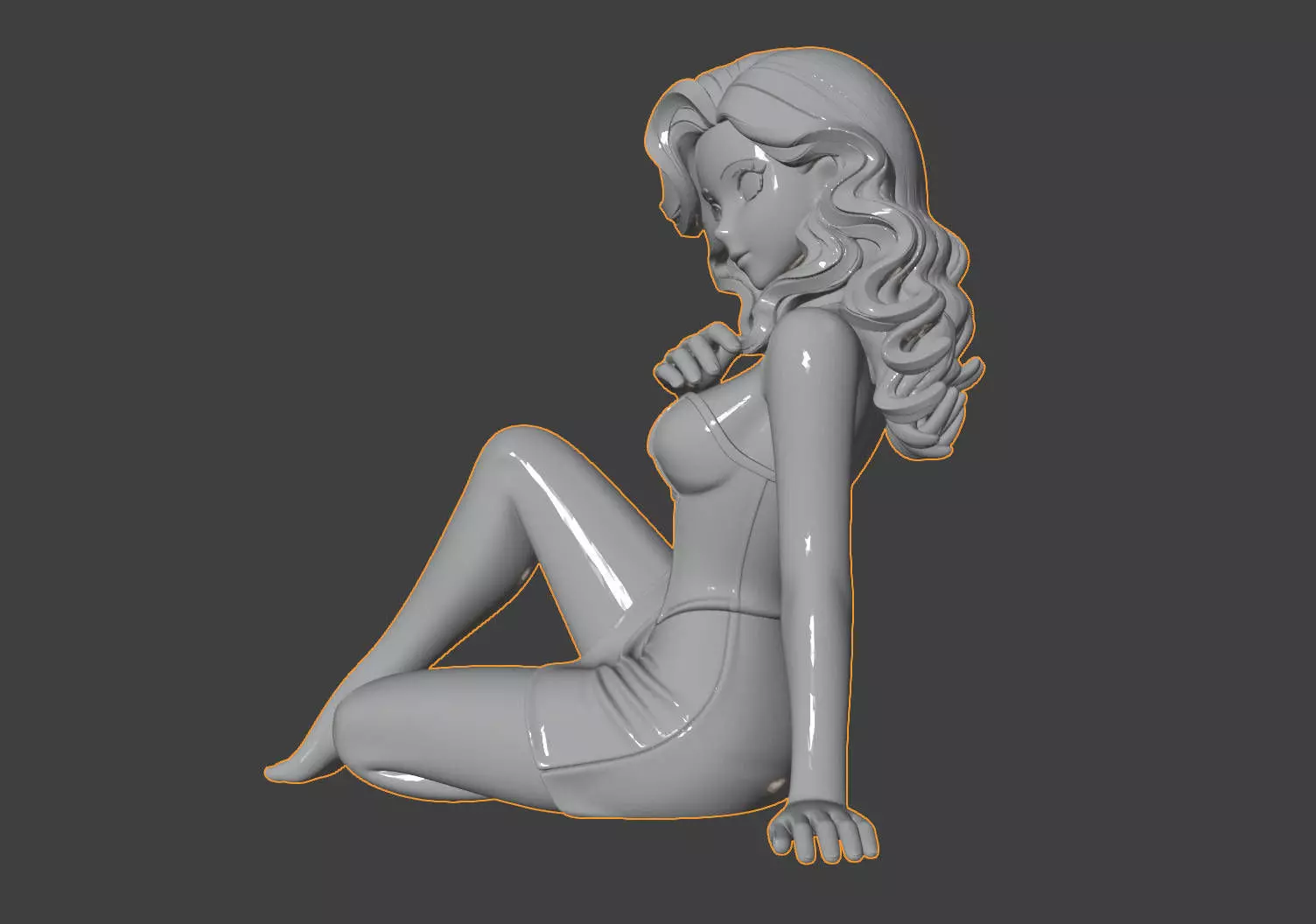 Elegant Female Sitting Sculpture Model - 3D Printable STL File 3D print model_7
