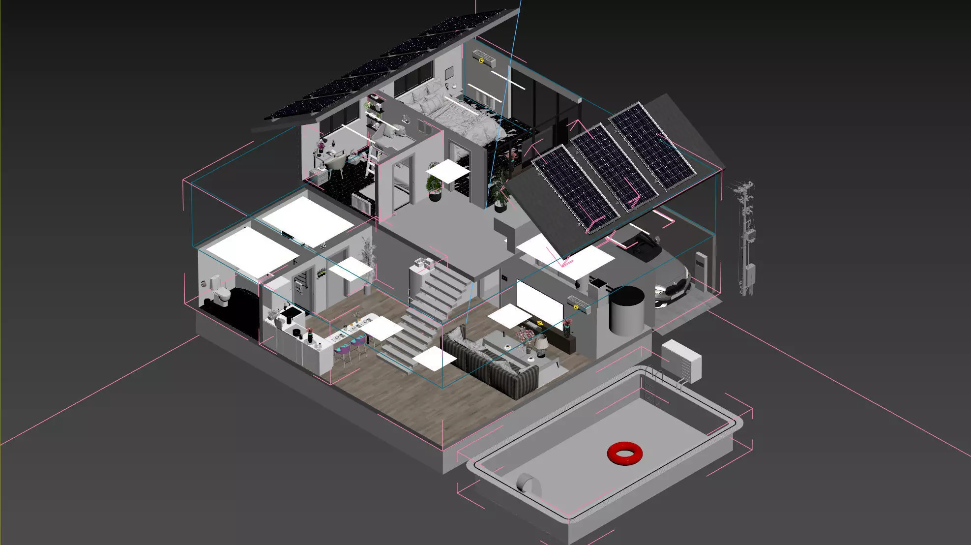 3D House Section View Therm Panel Heat Exchanger 3D model_4