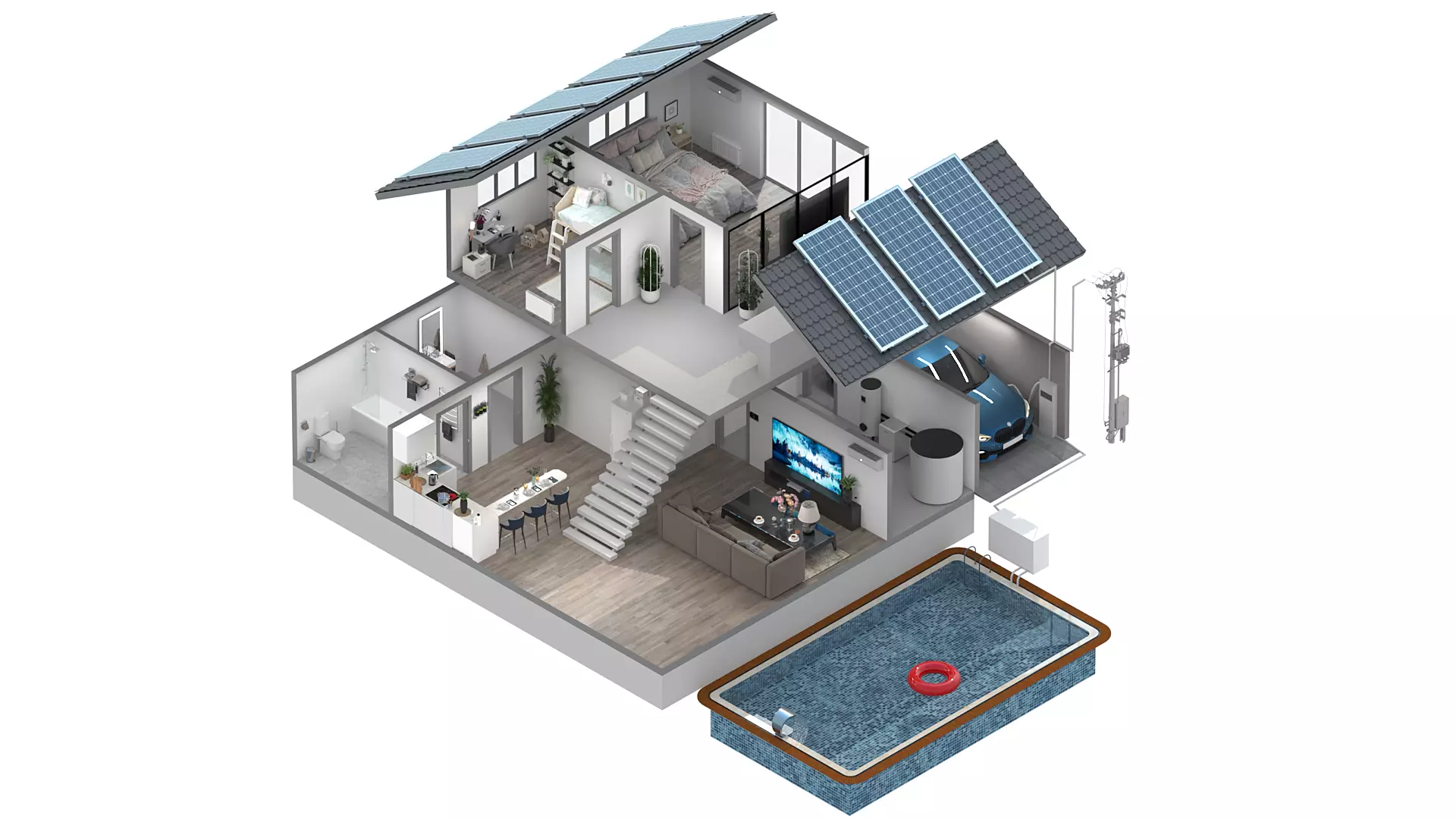 3D House Section View Therm Panel Heat Exchanger 3D model_0