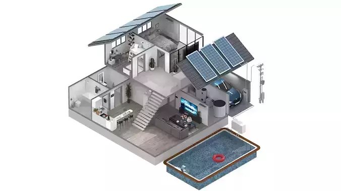 3D House Section View Therm Panel Heat Exchanger