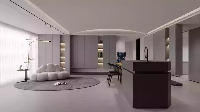 Modern living room dining room interior scenes 488