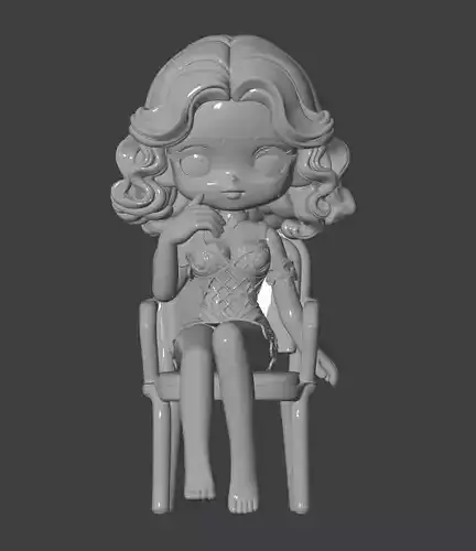 Cute Cartoon Girl Sitting on Chair Sculpture