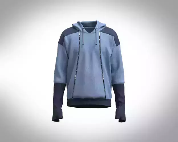 Mens hoodie with denim fabric zipper detailing