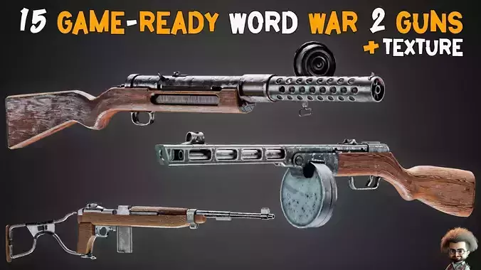 15 Game-Ready Word War 2 Guns and Texture   Vol 18