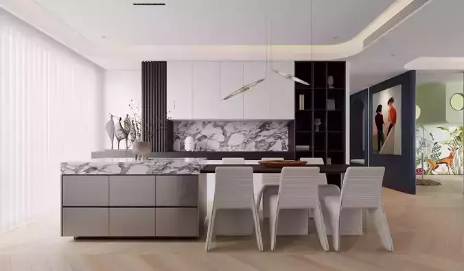Modern living room dining room interior scenes 492 3D model