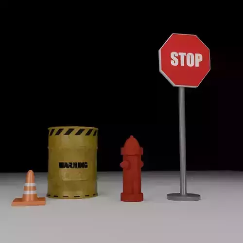 Low Poly Road Safety Props Pack for Games and AR VR