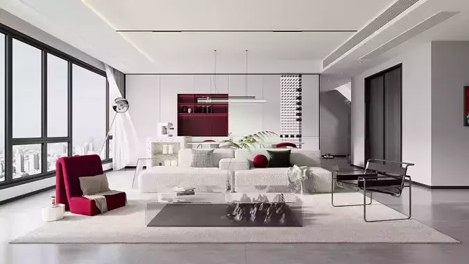 Modern living room dining room interior scenes 493