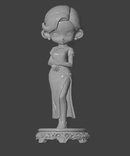 Elegant Chinese Qipao Lady Sculpture Model 