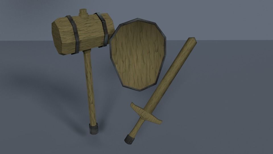 Collection of Fantasy Melee Weapon and Armor Shield Game Ready   Low-poly 3D model_0
