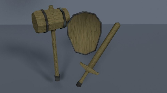 Collection of Fantasy Melee Weapon and Armor Shield Game Ready  