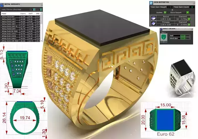 Ring Onyx Stone and Greek Geometric Design model mr0294