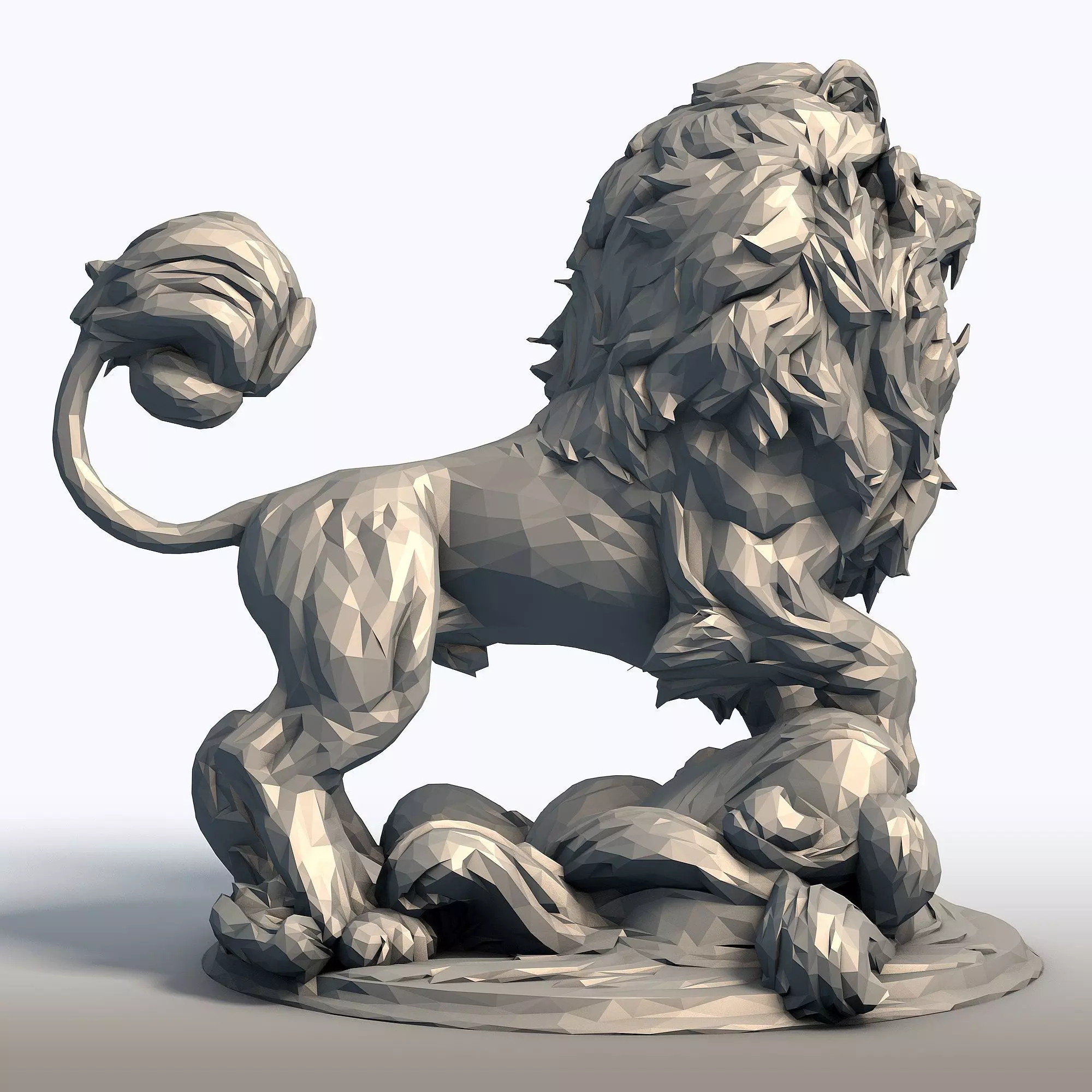 Hungry Lion Low Poly Sculpture Predatory Big Cat Model 3D print model_8