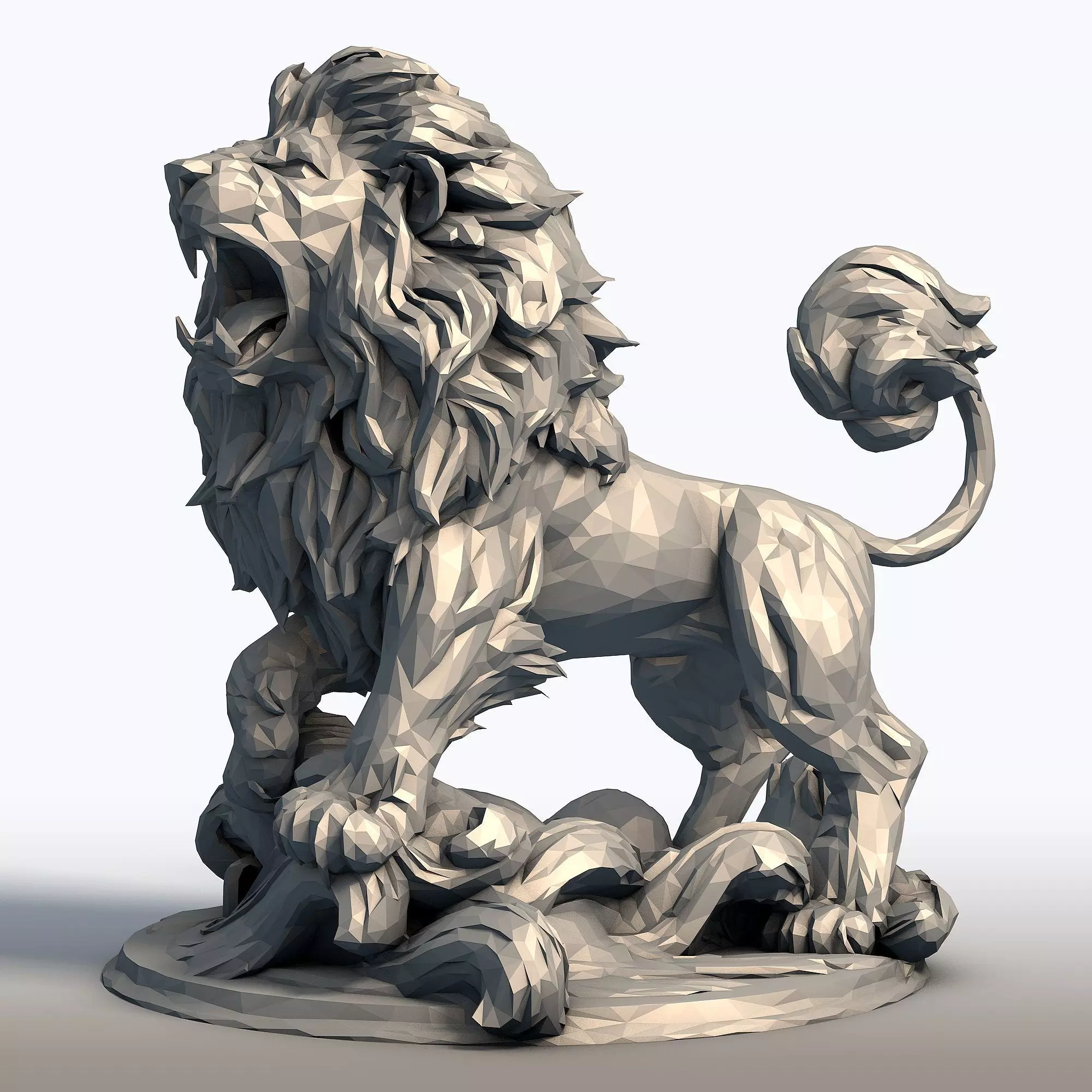 Hungry Lion Low Poly Sculpture Predatory Big Cat Model 3D print model_3