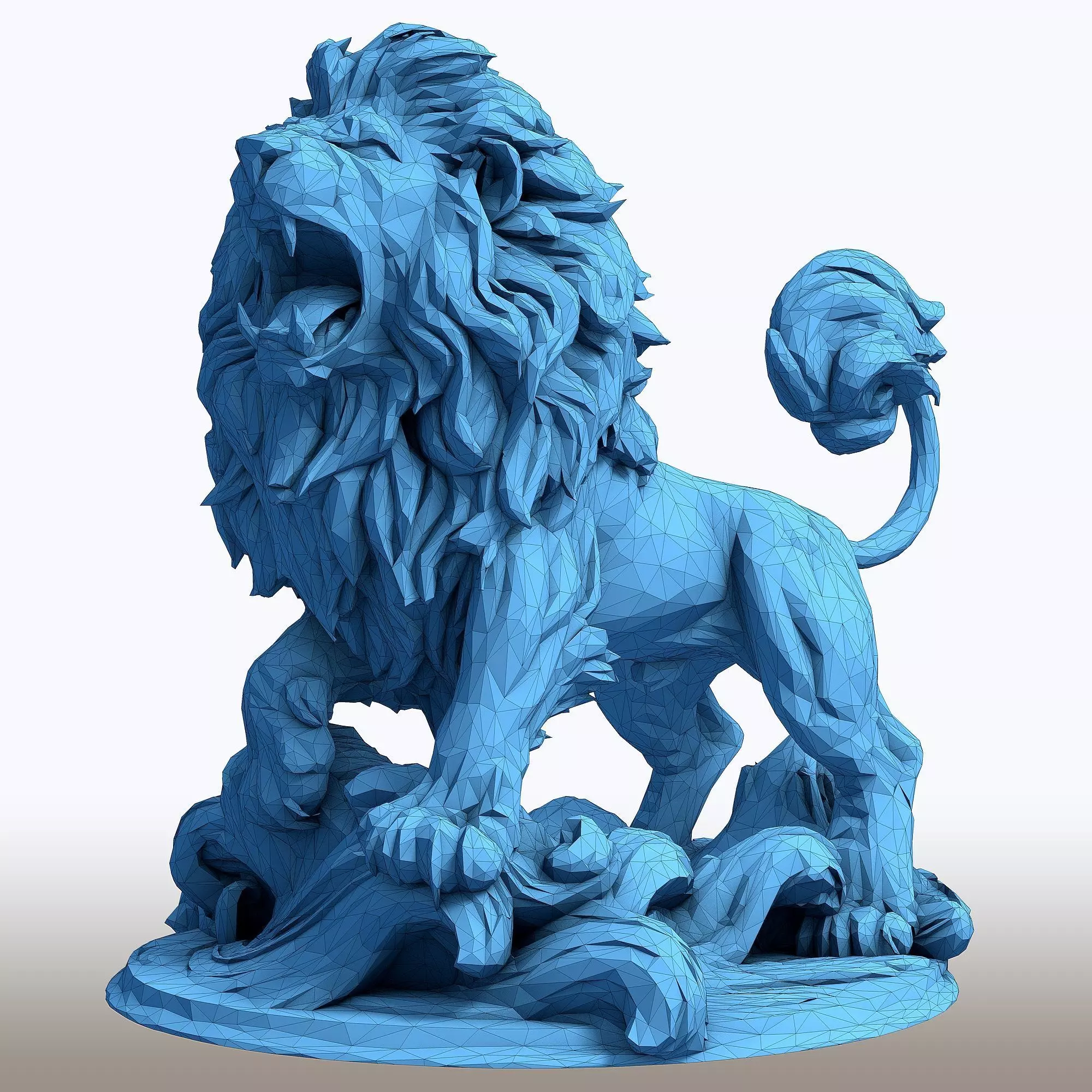 Hungry Lion Low Poly Sculpture Predatory Big Cat Model 3D print model_10