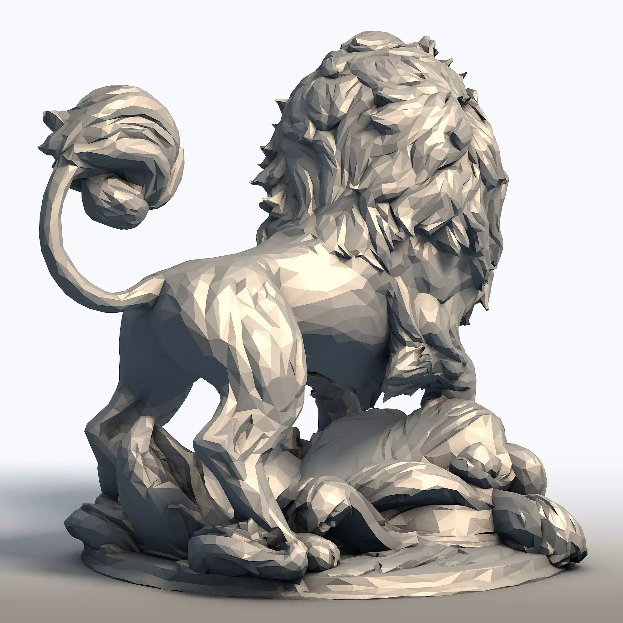 Hungry Lion Low Poly Sculpture Predatory Big Cat Model 3D print model_7