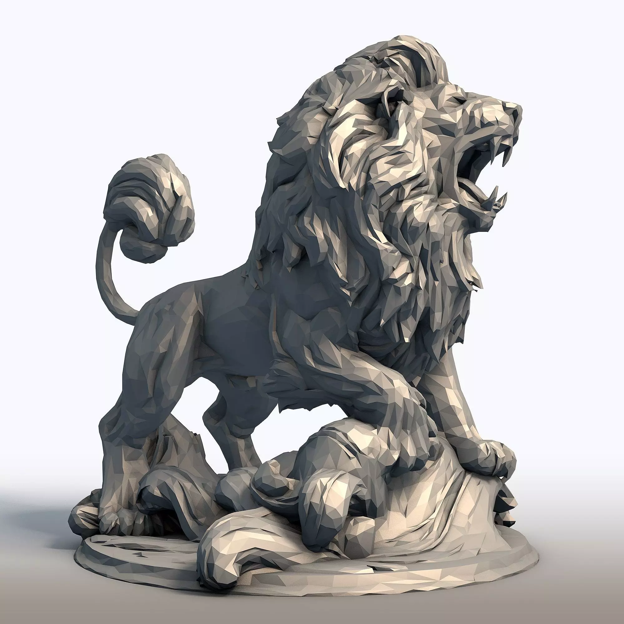 Hungry Lion Low Poly Sculpture Predatory Big Cat Model 3D print model_0