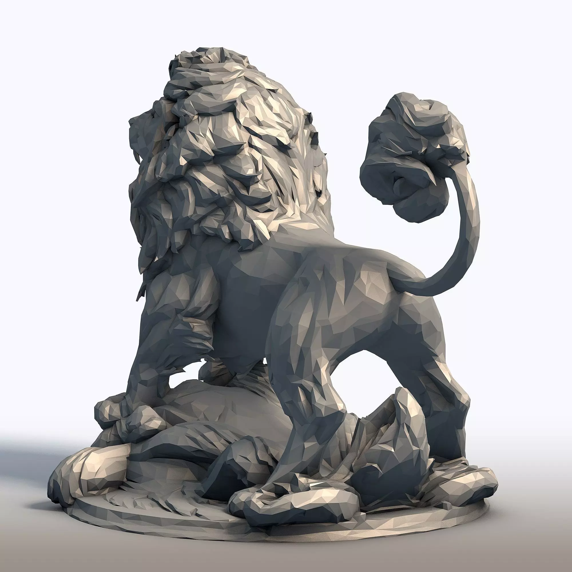 Hungry Lion Low Poly Sculpture Predatory Big Cat Model 3D print model_5