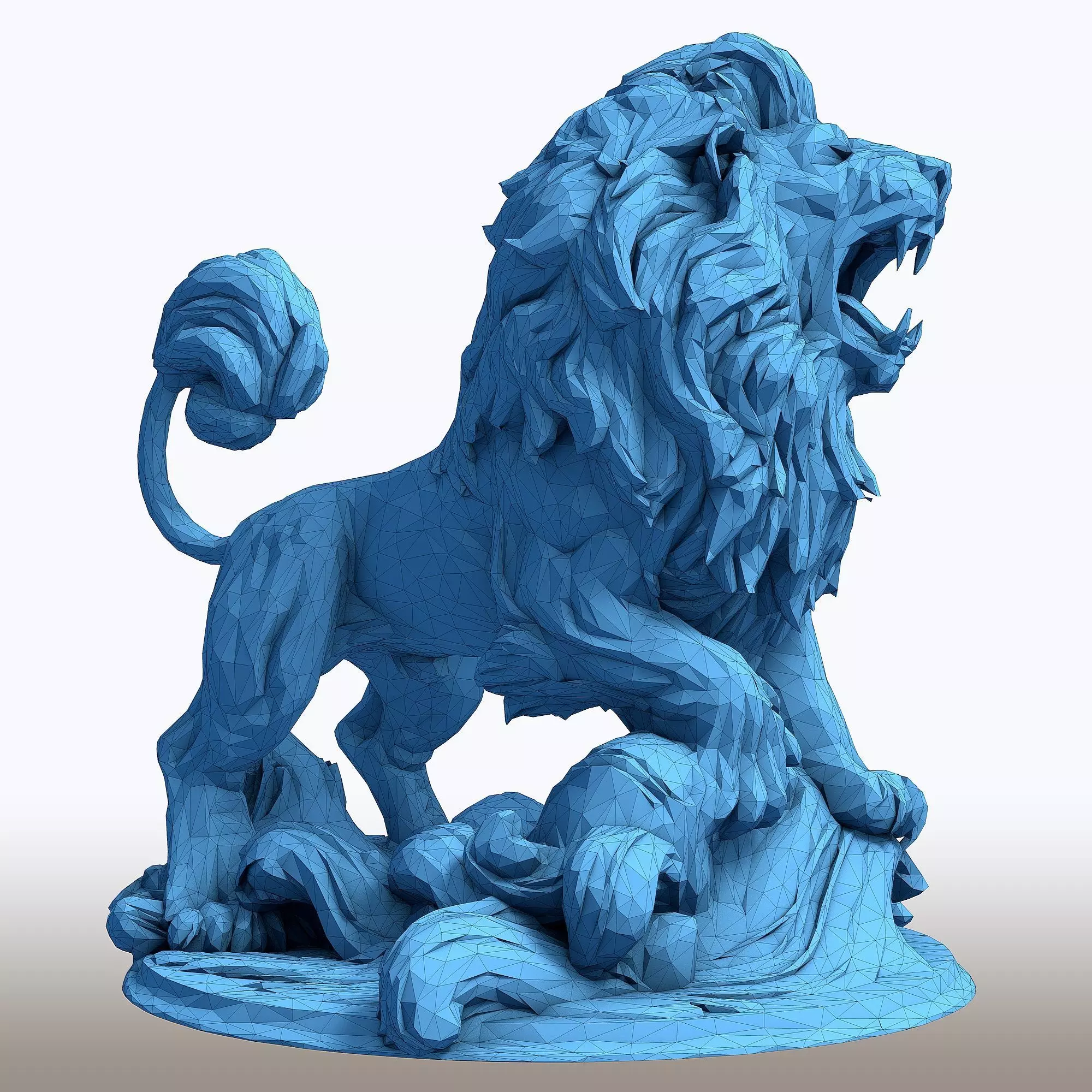 Hungry Lion Low Poly Sculpture Predatory Big Cat Model 3D print model_9