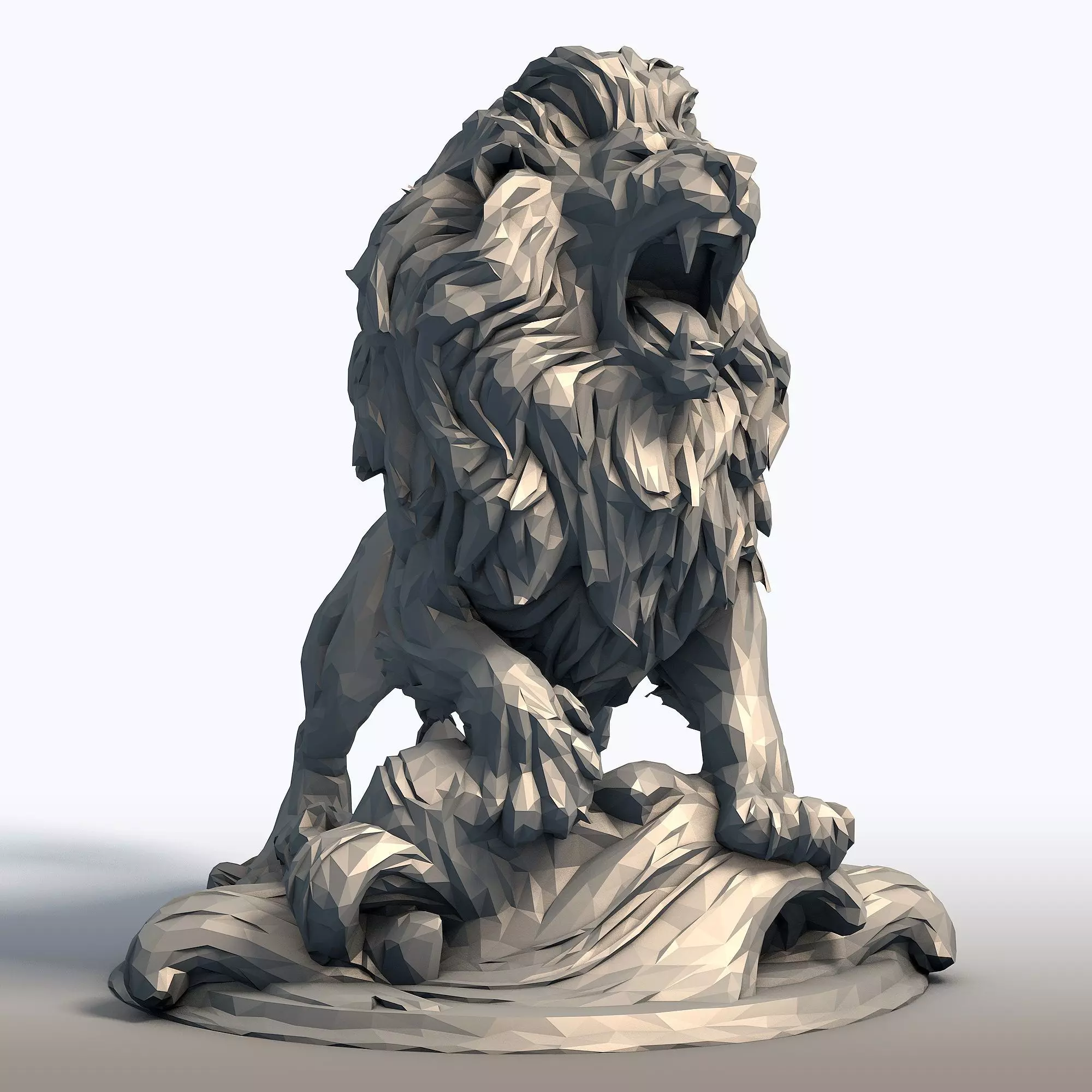 Hungry Lion Low Poly Sculpture Predatory Big Cat Model 3D print model_1