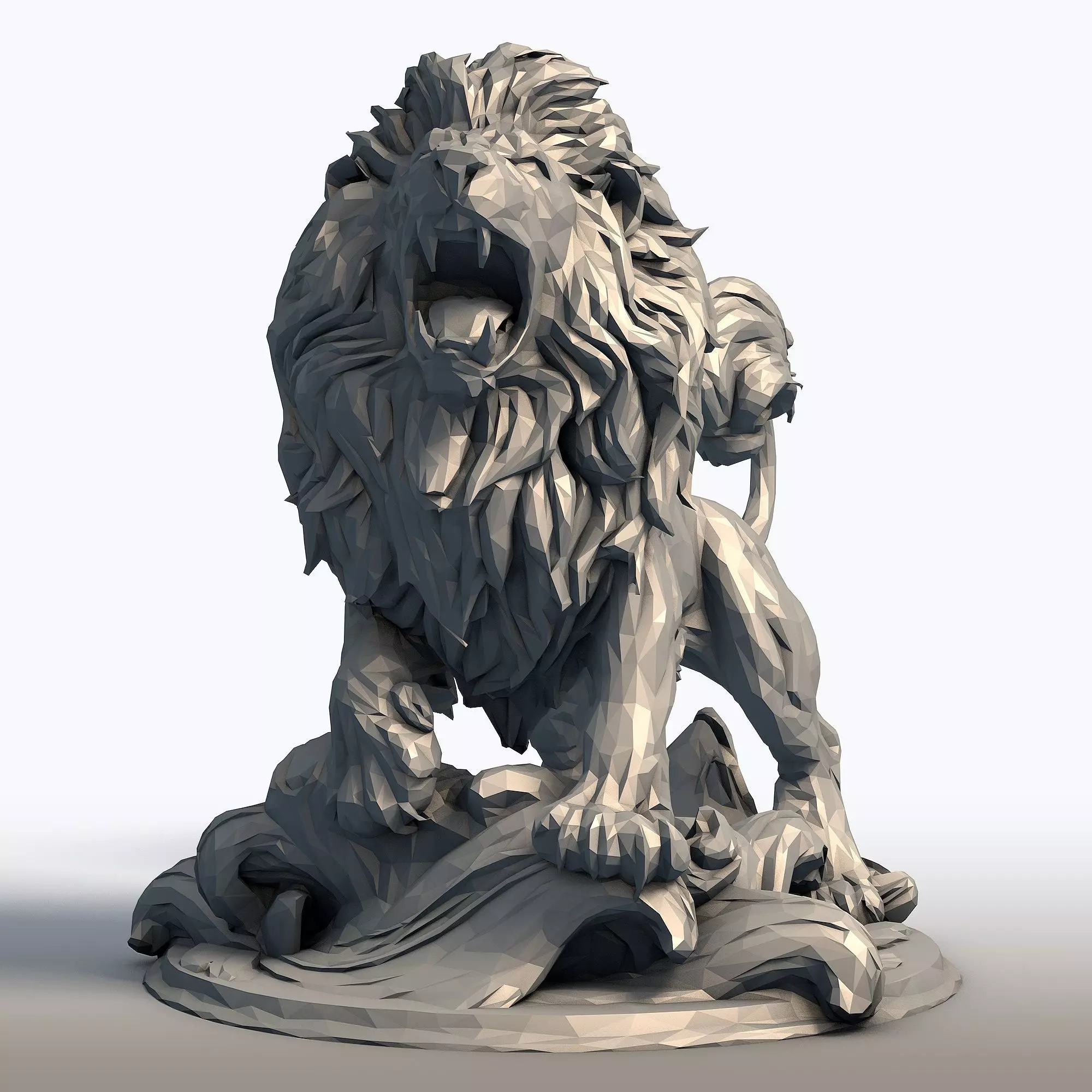 Hungry Lion Low Poly Sculpture Predatory Big Cat Model 3D print model_2