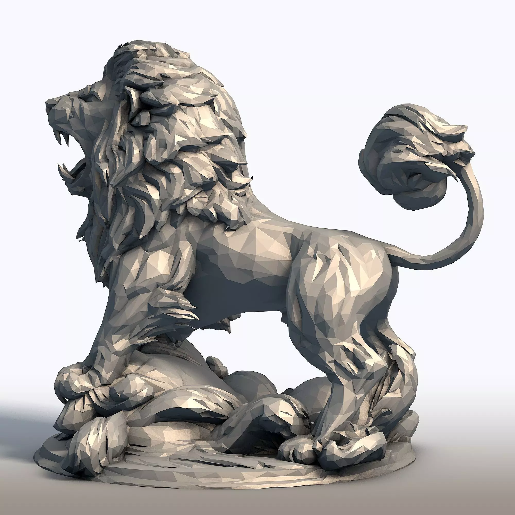 Hungry Lion Low Poly Sculpture Predatory Big Cat Model 3D print model_4