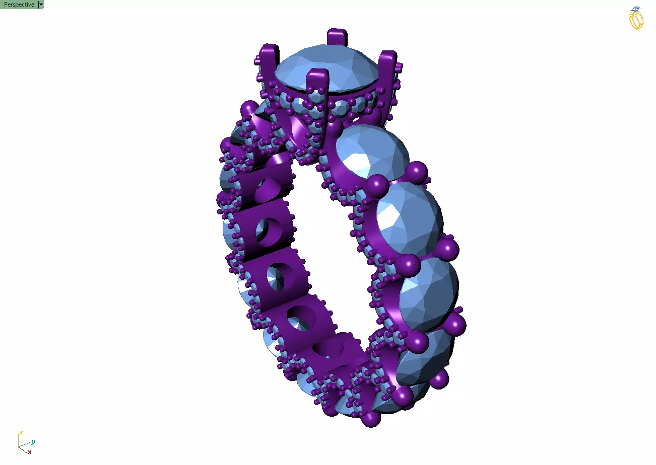 Custom Solitaire - Pointer Diamond Eternity Band - Wedding Ring 3D print model_8