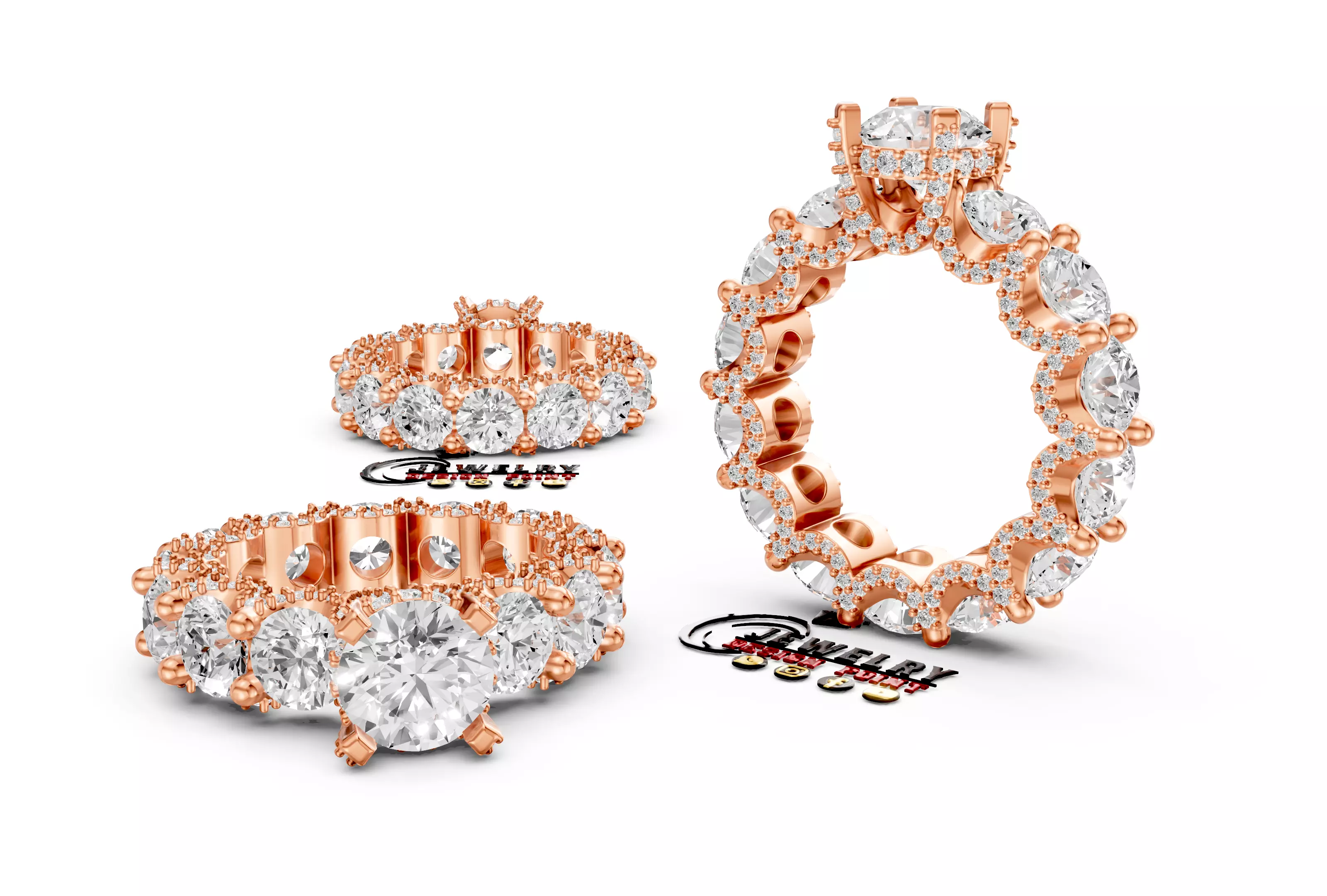 Custom Solitaire - Pointer Diamond Eternity Band - Wedding Ring 3D print model_3