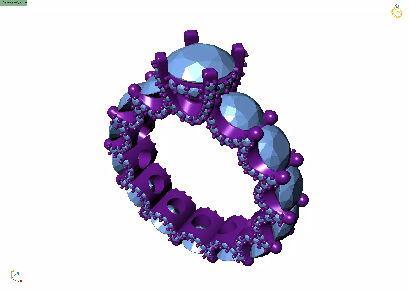 Custom Solitaire - Pointer Diamond Eternity Band - Wedding Ring 3D print model_9