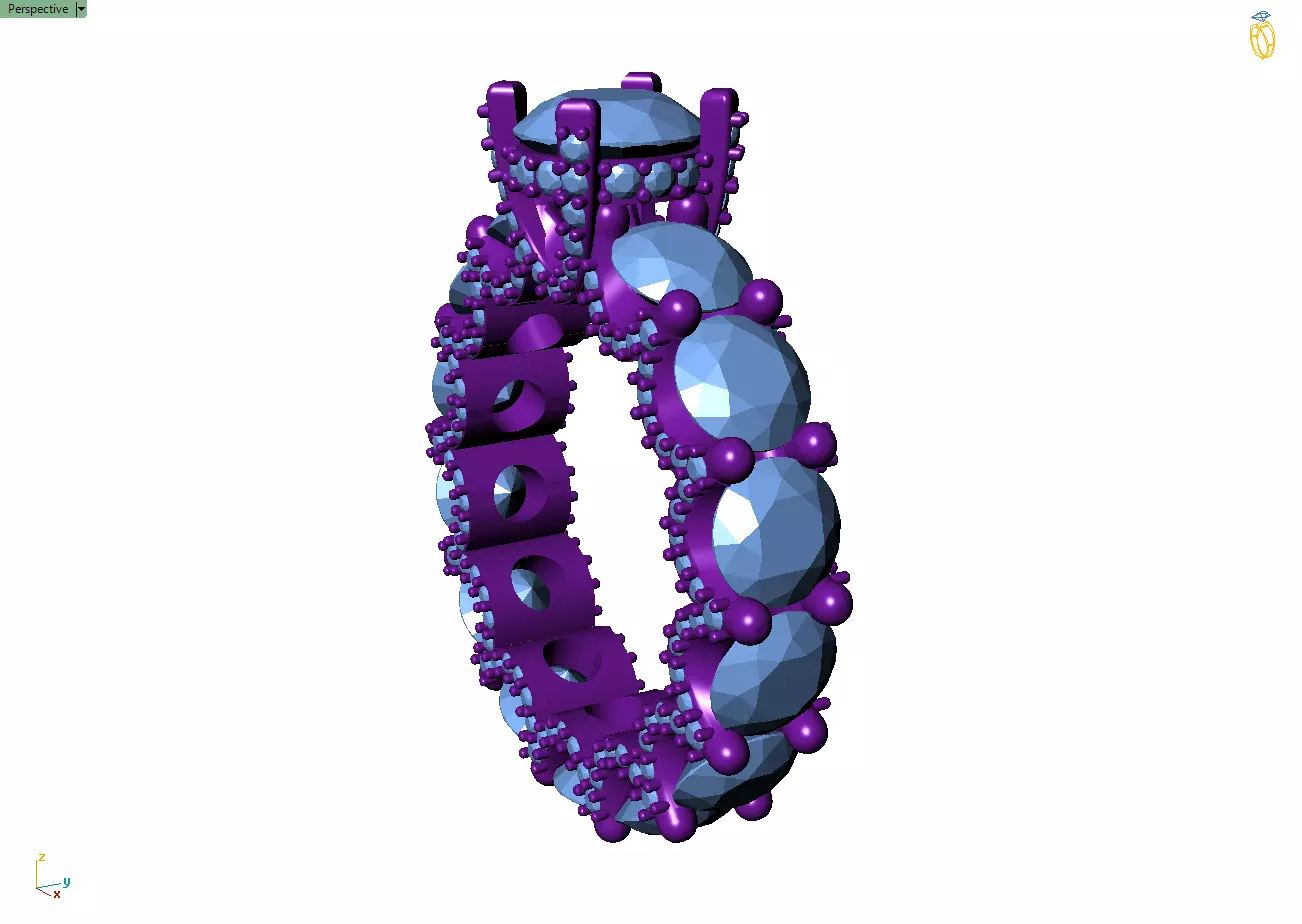 Custom Solitaire - Pointer Diamond Eternity Band - Wedding Ring 3D print model_11