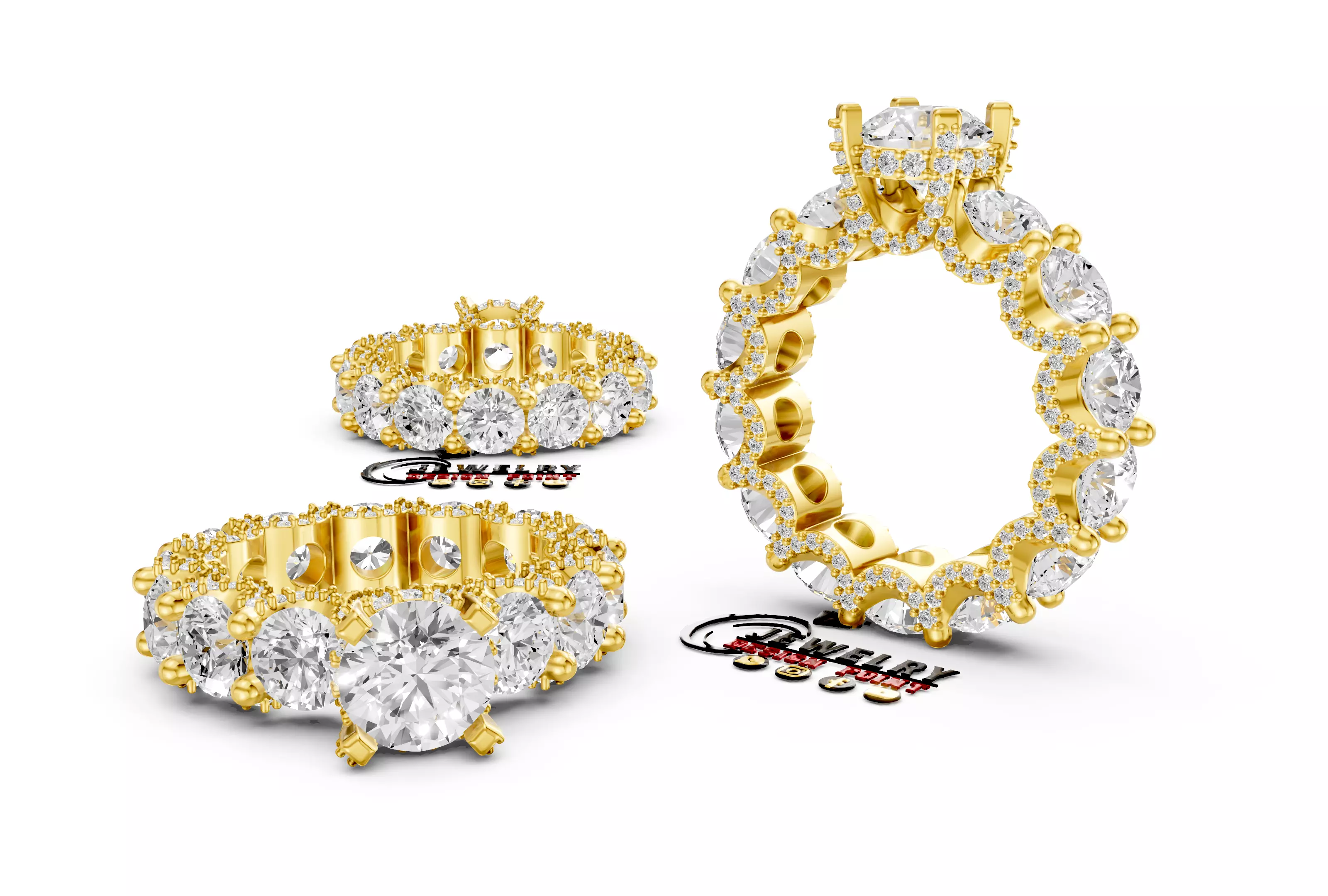 Custom Solitaire - Pointer Diamond Eternity Band - Wedding Ring 3D print model_2