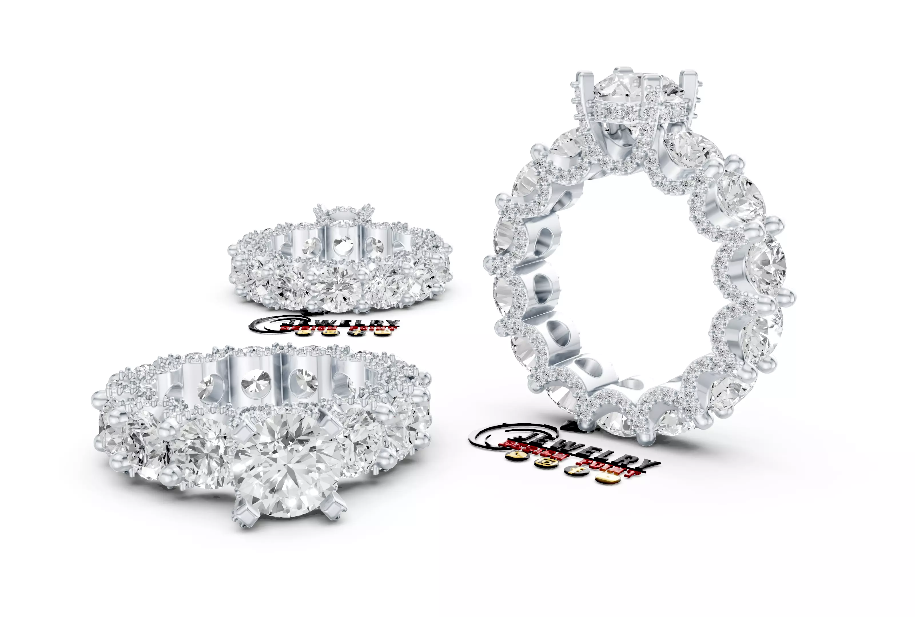 Custom Solitaire - Pointer Diamond Eternity Band - Wedding Ring 3D print model_0