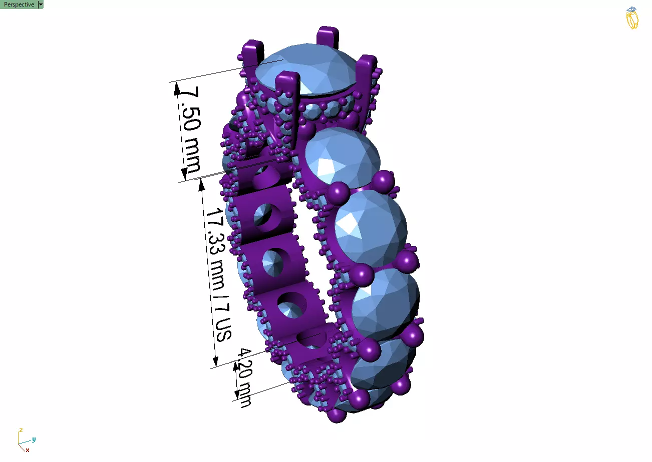 Custom Solitaire - Pointer Diamond Eternity Band - Wedding Ring 3D print model_7