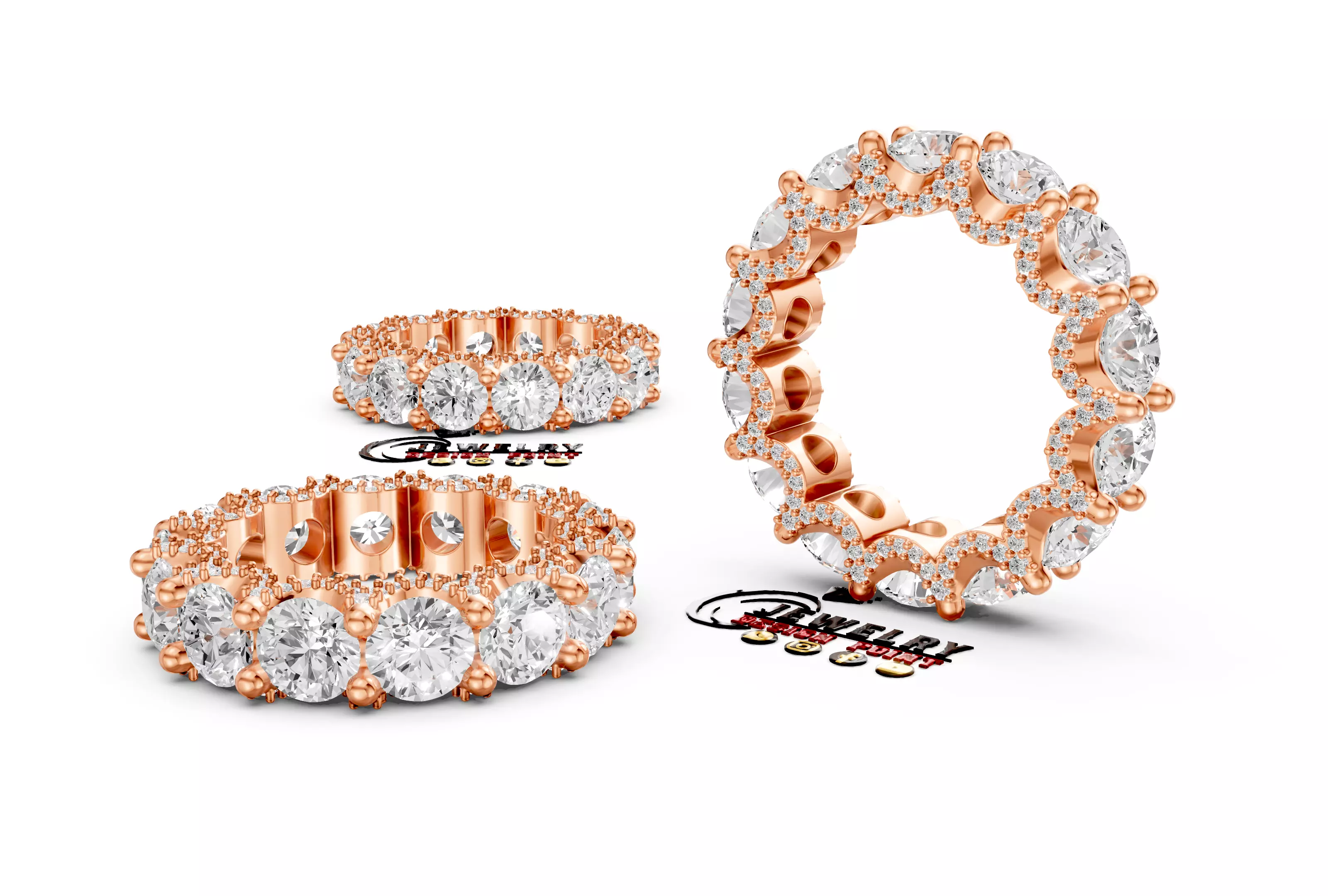 Custom Solitaire - Pointer Diamond Eternity Band - Wedding Band 3D print model