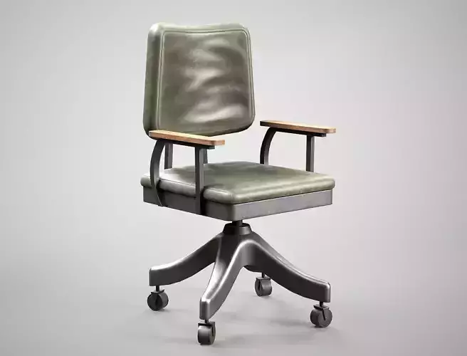 Retro Office Chair - Vintage Leather Wheelchair Game Ready 