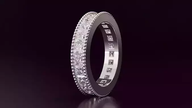 Channel Set Princess cut eternity ring with bead N02 3013CT EU52