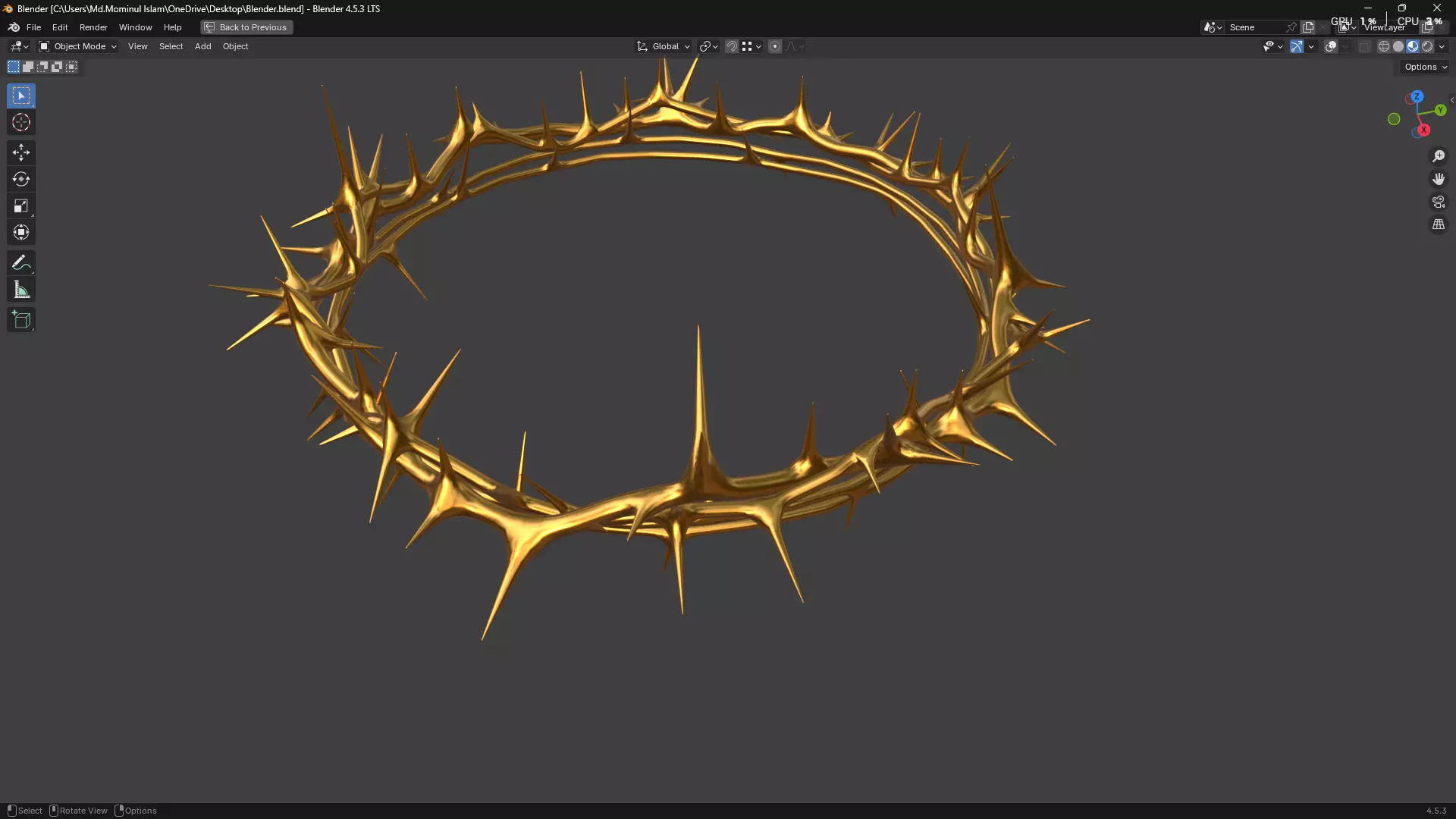 Gold Crown of Thorns PBR 3D model_2