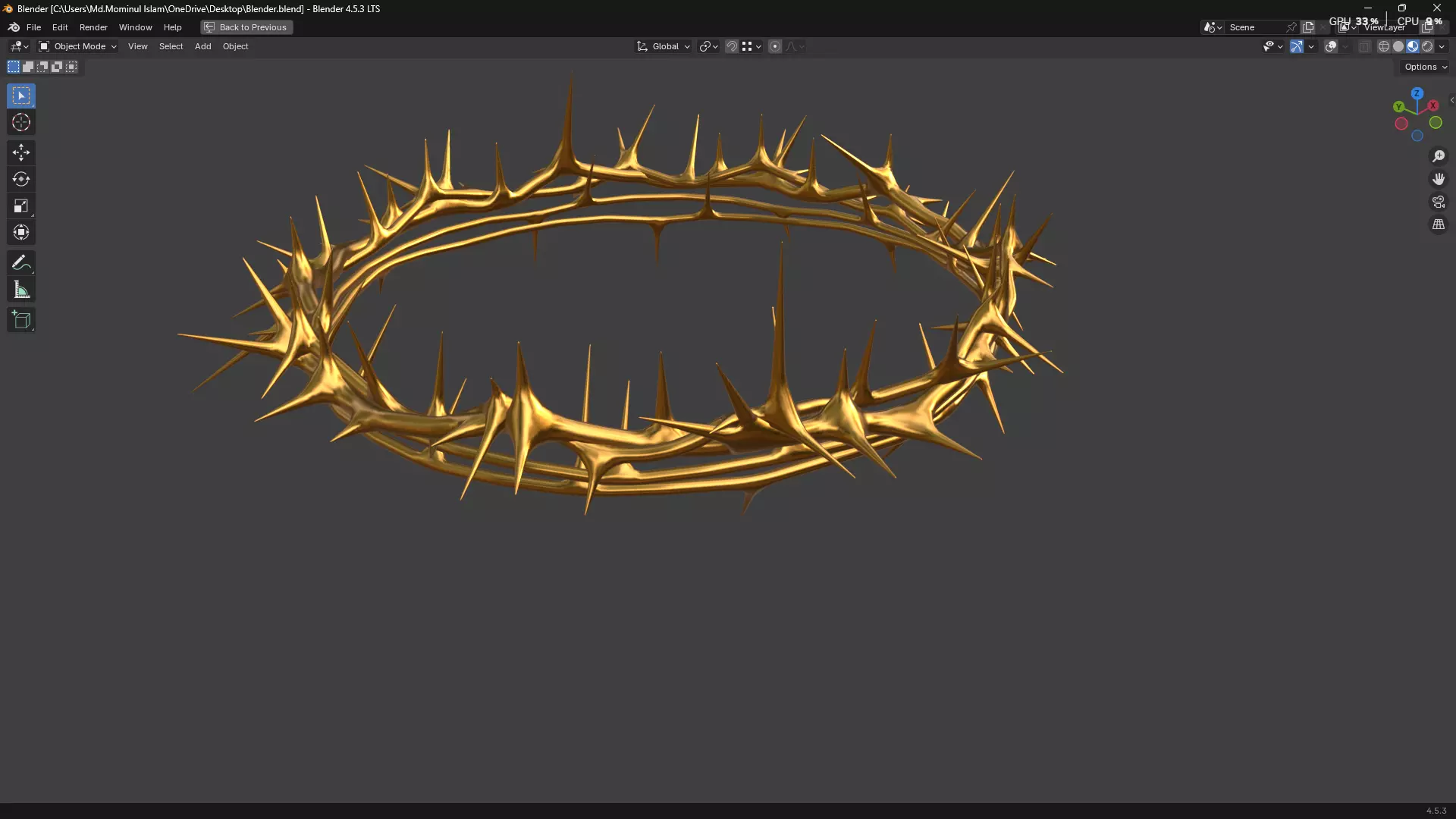 Gold Crown of Thorns PBR 3D model_4