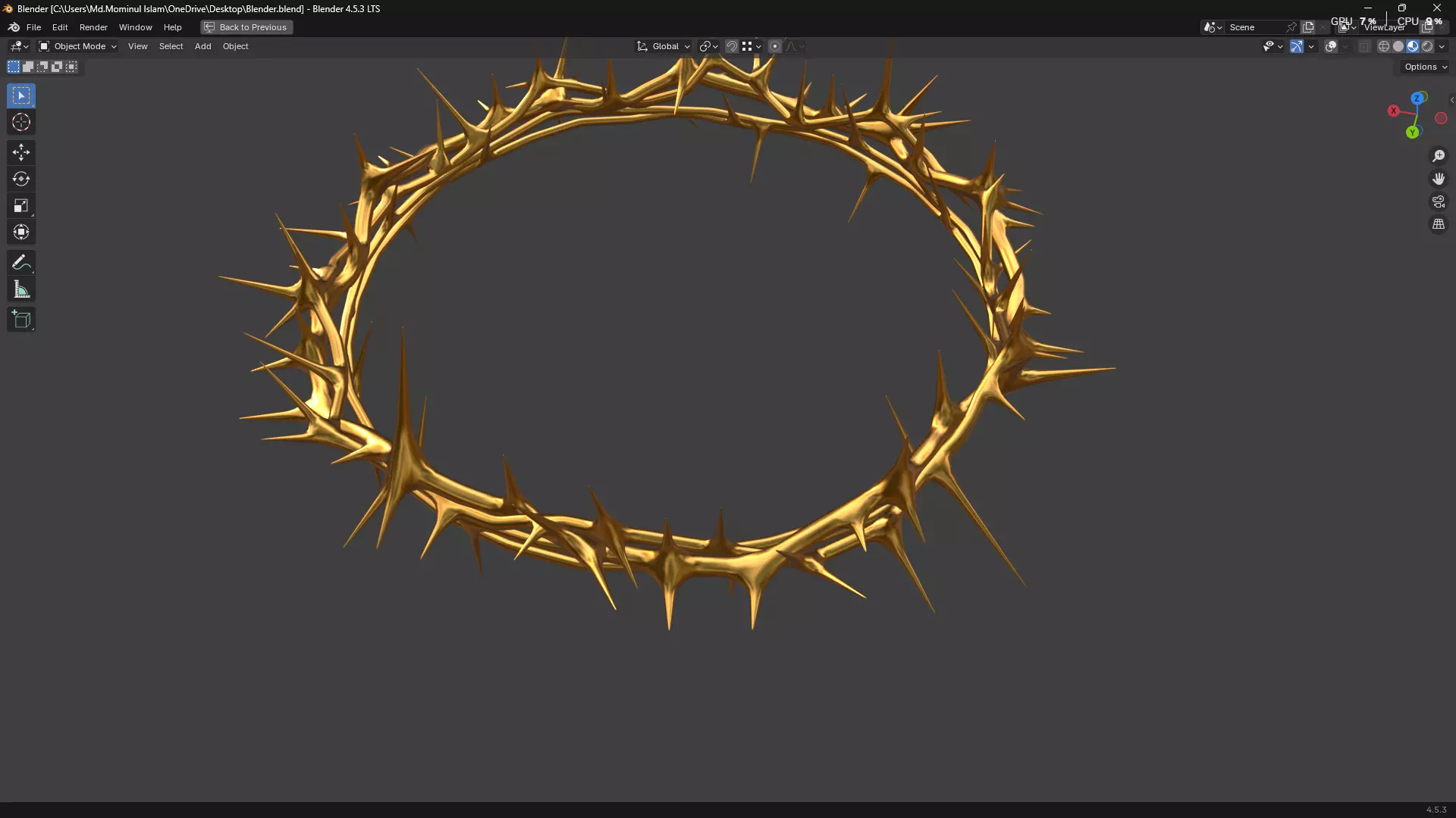 Gold Crown of Thorns PBR 3D model_3